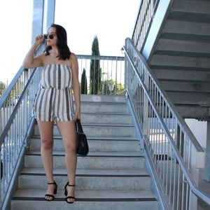 BLACK/WHITE STRIPED ROMPER